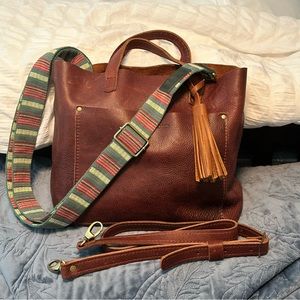 Portland Leather Goods Nutmeg Crossbody Tote w/Straps, Tassel - USED